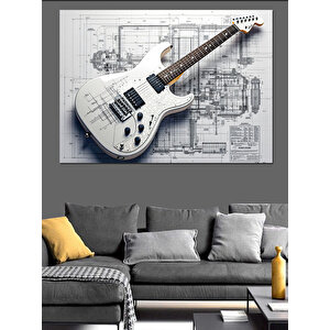 Planlı Teknik Elektro Gitar Çizimi Dekoratif Kanvas - Mdf Ahşap Tablo