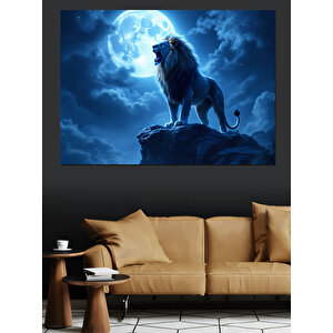Ay Işığında Aslan Dekoratif Kanvas - Mdf Ahşap Tablo 70x100 cm