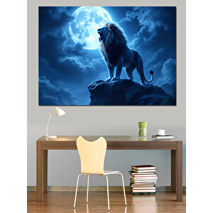 Ay Işığında Aslan Dekoratif Kanvas - Mdf Ahşap Tablo