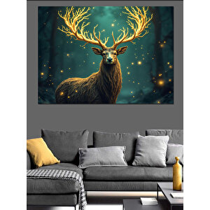 Parlayan Geyik Silueti Dekoratif Kanvas - Mdf Ahşap Tablo