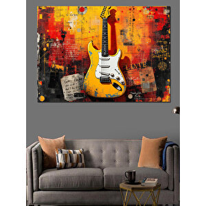 Elektro Gitar Sanatı Dekoratif Kanvas - Mdf Ahşap Tablo 35x50 cm