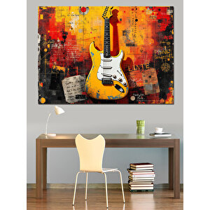 Elektro Gitar Sanatı Dekoratif Kanvas - Mdf Ahşap Tablo 35x50 cm