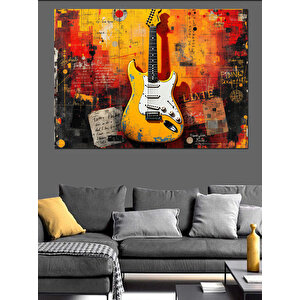 Elektro Gitar Sanatı Dekoratif Kanvas - Mdf Ahşap Tablo 35x50 cm
