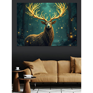 Parlayan Geyik Silueti Dekoratif Kanvas - Mdf Ahşap Tablo 100x140 cm