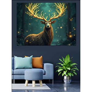 Parlayan Geyik Silueti Dekoratif Kanvas - Mdf Ahşap Tablo 100x140 cm