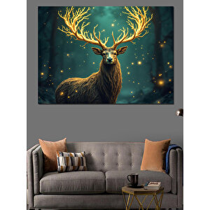 Parlayan Geyik Silueti Dekoratif Kanvas - Mdf Ahşap Tablo 100x140 cm