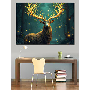 Parlayan Geyik Silueti Dekoratif Kanvas - Mdf Ahşap Tablo