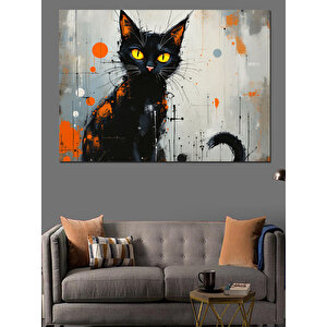 Sarı Gözlü Siyah Kedi Dekoratif Kanvas - Mdf Ahşap Tablo 70x100 cm