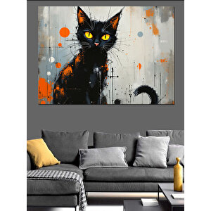 Sarı Gözlü Siyah Kedi Dekoratif Kanvas - Mdf Ahşap Tablo