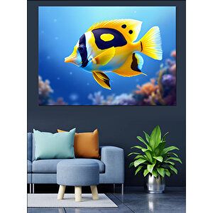 Okyanusta Sarı Mavi Balık Dekoratif Kanvas - Mdf Ahşap Tablo 70x100 cm