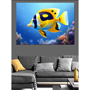 Okyanusta Sarı Mavi Balık Dekoratif Kanvas - Mdf Ahşap Tablo