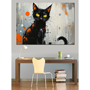 Sarı Gözlü Siyah Kedi Dekoratif Kanvas - Mdf Ahşap Tablo 35x50 cm
