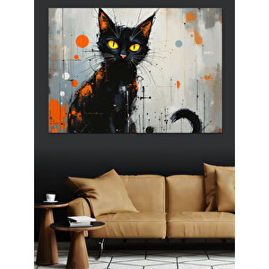 Sarı Gözlü Siyah Kedi Dekoratif Kanvas - Mdf Ahşap Tablo