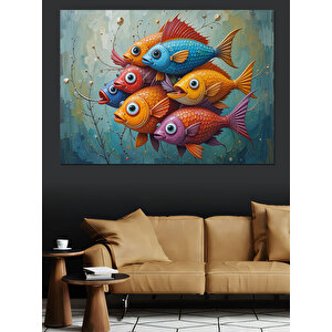 Renkli Balıklar  Dekoratif Kanvas - Mdf Ahşap Tablo 25x35 cm
