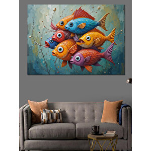 Renkli Balıklar  Dekoratif Kanvas - Mdf Ahşap Tablo
