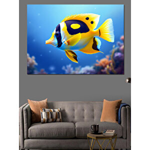 Okyanusta Sarı Mavi Balık Dekoratif Kanvas - Mdf Ahşap Tablo 100x140 cm
