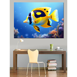 Okyanusta Sarı Mavi Balık Dekoratif Kanvas - Mdf Ahşap Tablo 100x140 cm