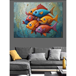 Renkli Balıklar  Dekoratif Kanvas - Mdf Ahşap Tablo 35x50 cm