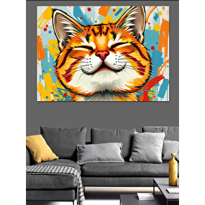 Kedi Gülümseyen Portre Çizim Dekoratif Kanvas - Mdf Ahşap Tablo
