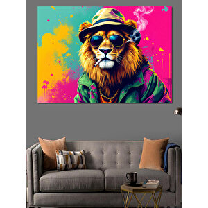 Havalı Gözlüklü Aslan Dekoratif Kanvas - Mdf Ahşap Tablo 50x70 cm