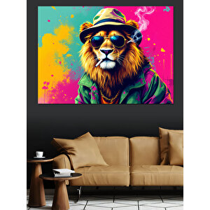 Havalı Gözlüklü Aslan Dekoratif Kanvas - Mdf Ahşap Tablo