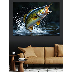 Zıplayan Renkli Balık Çizimi Dekoratif Kanvas - Mdf Ahşap Tablo 70x100 cm