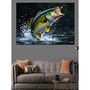 Zıplayan Renkli Balık Çizimi Dekoratif Kanvas - Mdf Ahşap Tablo