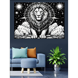 Siyah Beyaz Aslan İllüstrasyonu Dekoratif Kanvas - Mdf Ahşap Tablo 70x100 cm