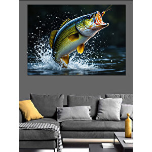 Zıplayan Renkli Balık Çizimi Dekoratif Kanvas - Mdf Ahşap Tablo 100x140 cm