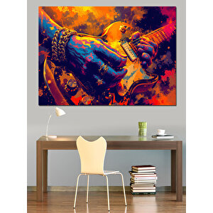 Gitarist Ve Gitar Dekoratif Kanvas - Mdf Ahşap Tablo 100x140 cm