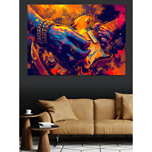 Gitarist Ve Gitar Dekoratif Kanvas - Mdf Ahşap Tablo