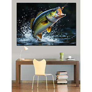 Zıplayan Renkli Balık Çizimi Dekoratif Kanvas - Mdf Ahşap Tablo 35x50 cm