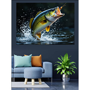 Zıplayan Renkli Balık Çizimi Dekoratif Kanvas - Mdf Ahşap Tablo