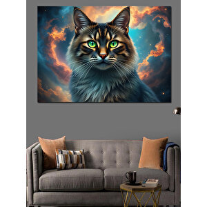 Gözleri Parlayan Büyülü Kedi Dekoratif Kanvas - Mdf Ahşap Tablo 50x70 cm