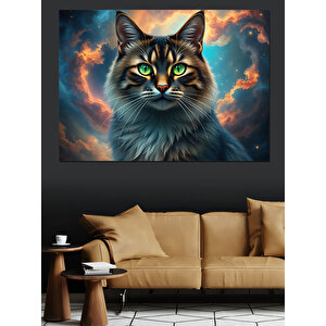 Gözleri Parlayan Büyülü Kedi Dekoratif Kanvas - Mdf Ahşap Tablo