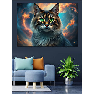 Gözleri Parlayan Büyülü Kedi Dekoratif Kanvas - Mdf Ahşap Tablo
