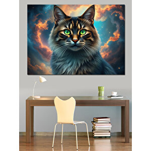 Gözleri Parlayan Büyülü Kedi Dekoratif Kanvas - Mdf Ahşap Tablo 35x50 cm