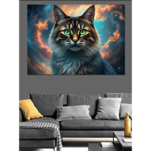 Gözleri Parlayan Büyülü Kedi Dekoratif Kanvas - Mdf Ahşap Tablo 35x50 cm