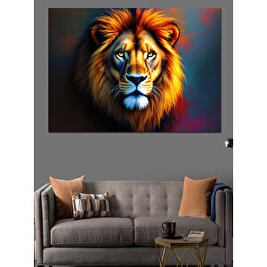 Parlak Renkli Aslan Yüzü Dekoratif Kanvas - Mdf Ahşap Tablo