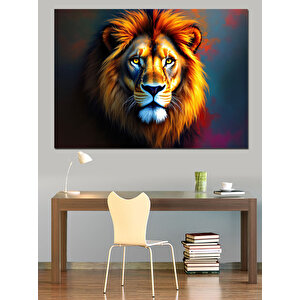 Parlak Renkli Aslan Yüzü Dekoratif Kanvas - Mdf Ahşap Tablo