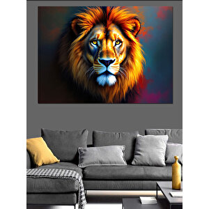 Parlak Renkli Aslan Yüzü Dekoratif Kanvas - Mdf Ahşap Tablo 100x140 cm
