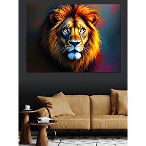 Parlak Renkli Aslan Yüzü Dekoratif Kanvas - Mdf Ahşap Tablo 100x140 cm