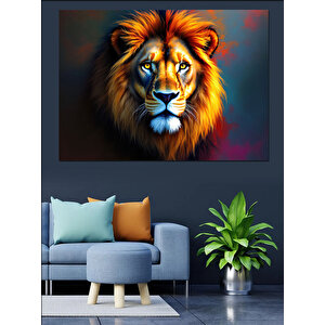 Parlak Renkli Aslan Yüzü Dekoratif Kanvas - Mdf Ahşap Tablo 100x140 cm