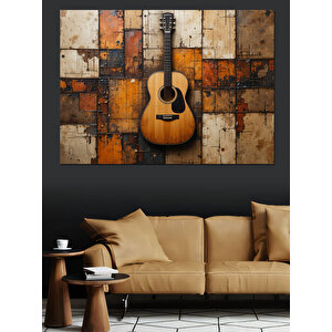 Tahta Zemin Üzerinde Gitar Dekoratif Kanvas - Mdf Ahşap Tablo 35x50 cm
