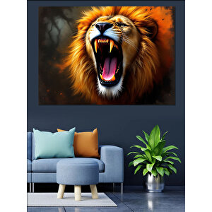 Kükreyen Aslan Dekoratif Kanvas - Mdf Ahşap Tablo 50x70 cm