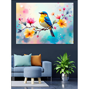 Dalda Mavi Kuş Dekoratif Kanvas - Mdf Ahşap Tablo 70x100 cm