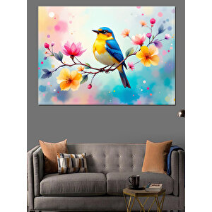 Dalda Mavi Kuş Dekoratif Kanvas - Mdf Ahşap Tablo 70x100 cm