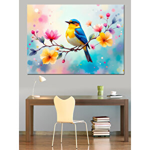 Dalda Mavi Kuş Dekoratif Kanvas - Mdf Ahşap Tablo 70x100 cm