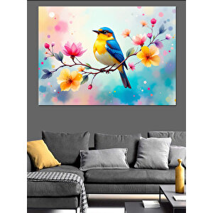 Dalda Mavi Kuş Dekoratif Kanvas - Mdf Ahşap Tablo