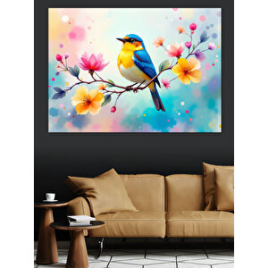 Dalda Mavi Kuş Dekoratif Kanvas - Mdf Ahşap Tablo